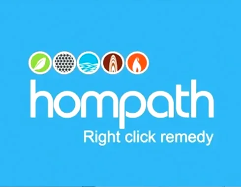 Hompath logo with medical category icons on a blue background, representing Mechsoft’s custom healthcare software development Hompath project that created a pioneering homeopathic expert system used worldwide.