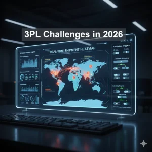 Dashboard showing global shipment heatmap highlighting 3PL Challenges in 2026 with real-time logistics tracking and automation insights